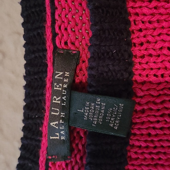 Lauren Ralph Lauren acrylic sweater stripes navy and fuchsia women's size Large - Picture 2 of 4
